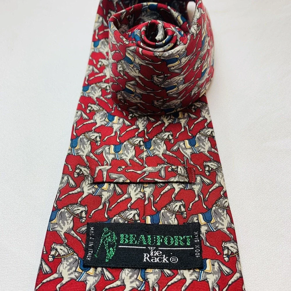 Beaufort Necktie Silk Tie Rack Horses Retro Italy Made Vintage Equestrian Riding